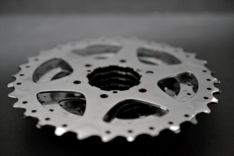 back side of silver bike chain ring