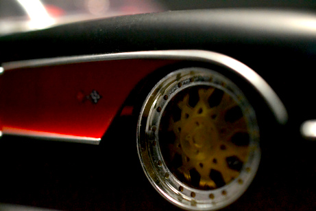 front end right side of red and black model corvette
